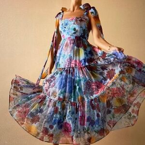 A6 - #281 Francesca's AUDREY PARKS LT BLUE FLORAL MAXI DRESS